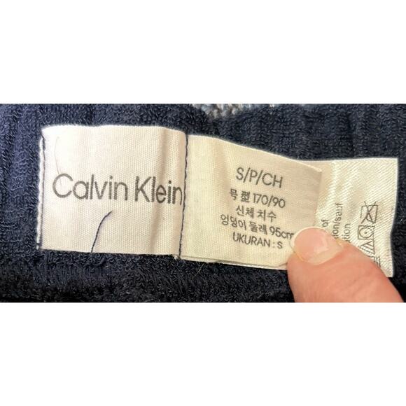 CALVIN KLEIN Mens Dark Navy Blue Terry Cloth Shorts Logo Lounge Shorts Small - Picture 4 of 5